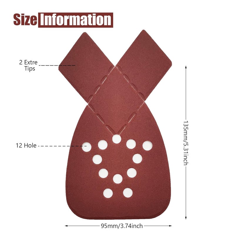 MFBJXC 50PCS Mouse Sander Sandpaper with Extra 2 Tips for Replacement Detail Sander Sanding Pads 12 Holes Hook and Loop Black and Decker Mouse Sander Pads - Image 2